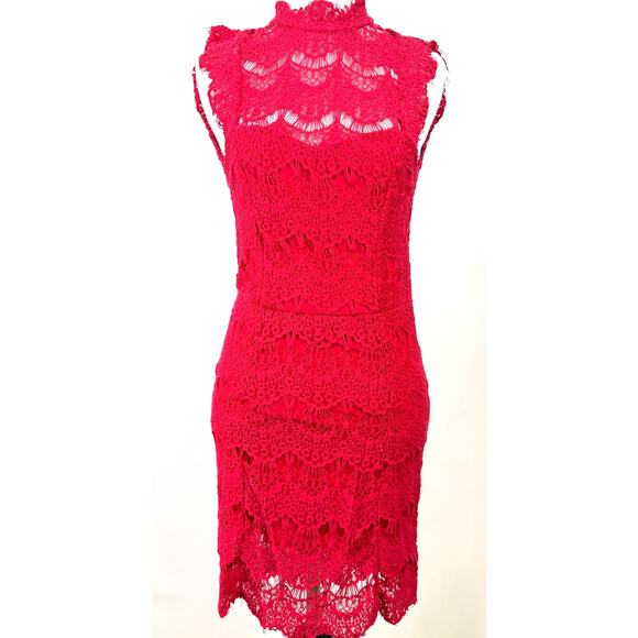 Free People Red Daydream Lace Bodycon Mini Dress Size Small - Picture 1 of 8